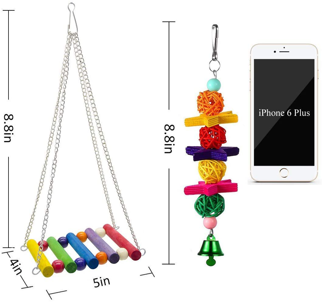 Ebaokuup 7 Packs Bird Swing Chewing Toys- Parrot Hammock Bell Toys Suitable for Small Parakeets, Cockatiels, Conures, Finches,Budgie,Macaws, Parrots, Love Birds Animals & Pet Supplies > Pet Supplies > Bird Supplies > Bird Cage Accessories EBaokuup   