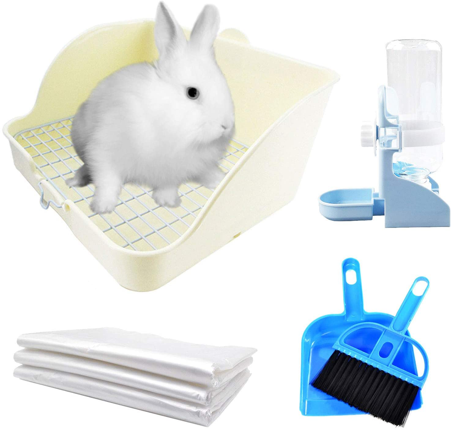 Kathson Rabbit Litter Box Toilet Pet Potty Trainer Cage Corner Tray Pan Litter Bedding Box Hanging Water Fountain Automatic Dispenser for Adult Guinea Pigs Rabbits Hamster Chinchilla Ferret Animals & Pet Supplies > Pet Supplies > Small Animal Supplies > Small Animal Bedding kathson White  