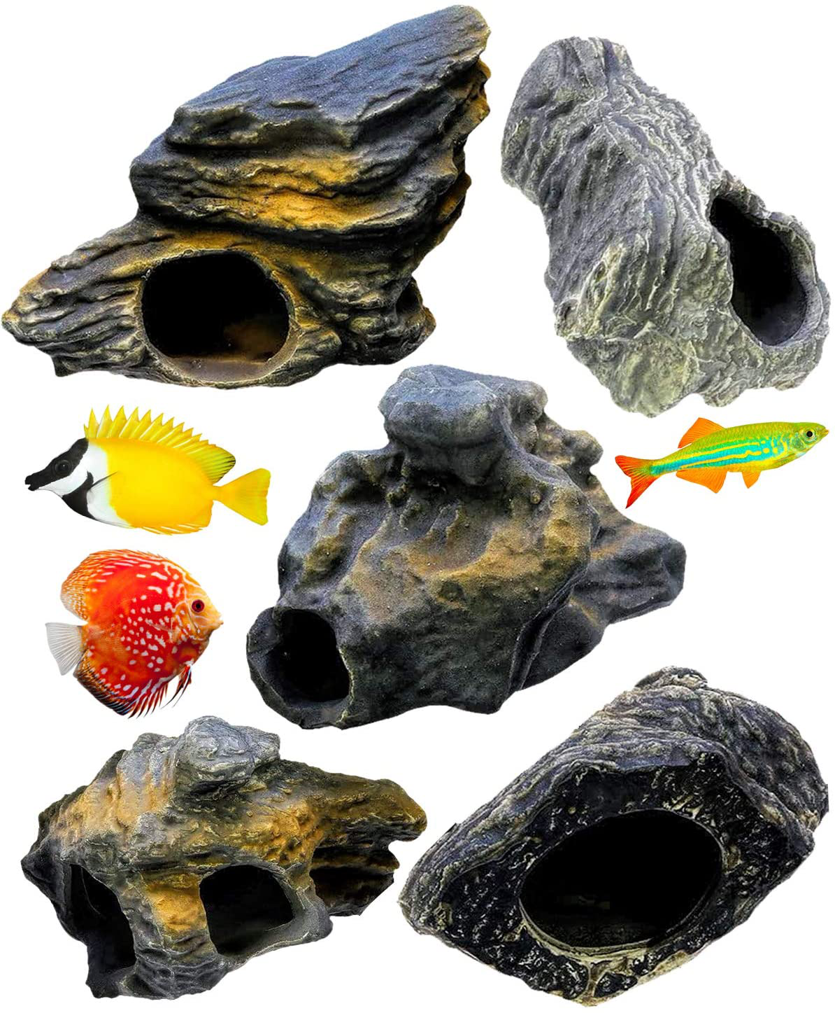 CORISRX BEST of YOUR LIFESTYLE DR. Moss Cichlid Stone 5 Pc Luxury Set - Ceramic Rock Cave Aquarium Decorations - Fish Tank Decor Animals & Pet Supplies > Pet Supplies > Fish Supplies > Aquarium Decor CORISRX BEST OF YOUR LIFESTYLE   