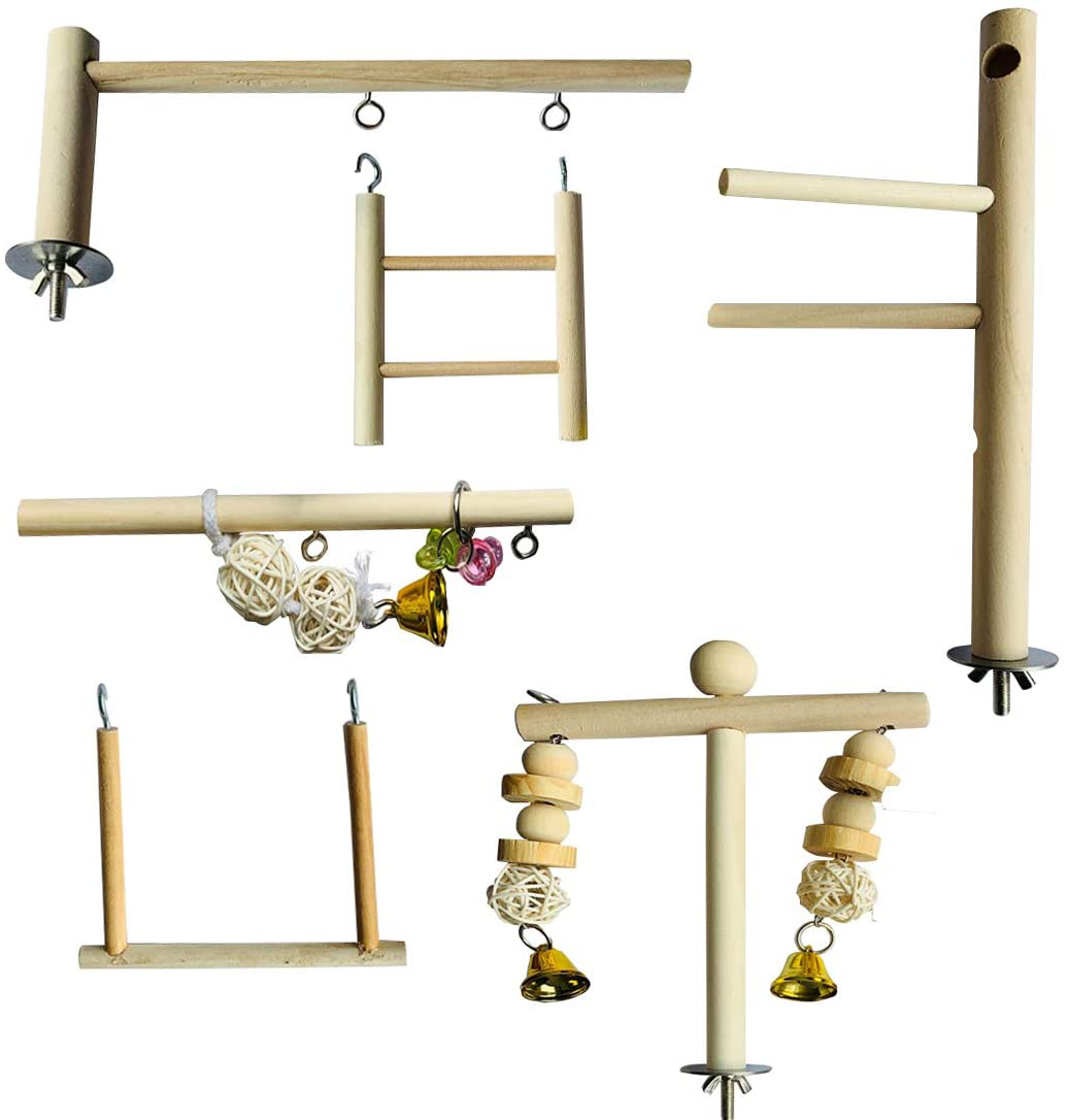 Hamiledyi Parrot Playground Parakeet Perches outside Cage Bird Climbing Ladder Swing Toy Natural Wood Cockatiel Play Gyms Stand for Small Conure Love Birds Finch African Grey Macaw Amazon Budgies Animals & Pet Supplies > Pet Supplies > Bird Supplies > Bird Gyms & Playstands Hamiledyi   