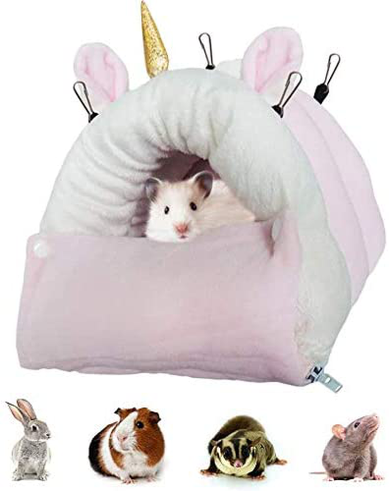 Small Animal Pet Bed, HOMEYA Guinea Pig Hideout Hanging Bed for Hamster Chinchilla Hedgehog Bunny Snuggle House Winter Nest Cage Accessories with 4 Hooks, Holiday Pet Gift for Halloween & Christmas Animals & Pet Supplies > Pet Supplies > Small Animal Supplies > Small Animal Habitat Accessories HOMEYA Pink  