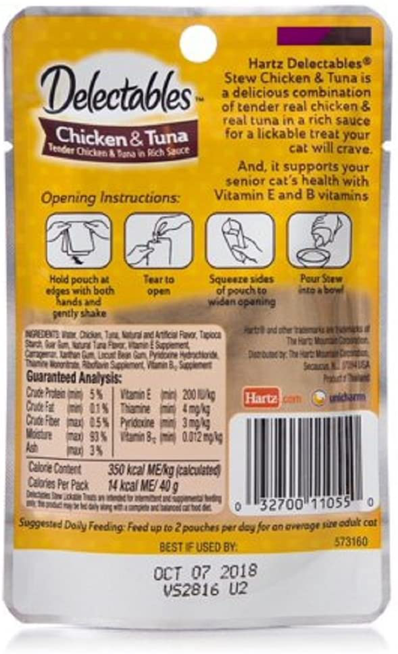 Hartz 11055 1.4 Oz Senior Stew Chicken & Tuna Delectables Lickable Treats for Cats Pack of 4
