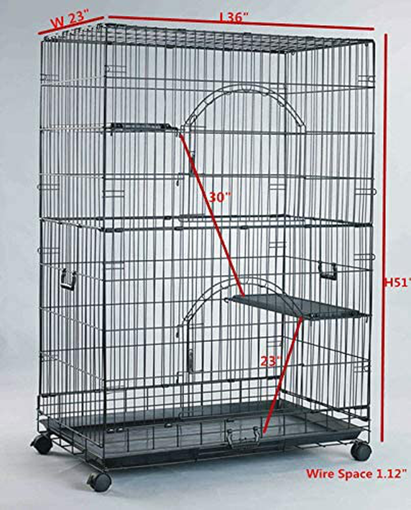 HOMEY PET INC 30" and 36" Folding Wire Cat Ferret Habitat Crate with Casters,Tray and Hammock，Collapsible Large Cat Home Indoor on Wheels Animals & Pet Supplies > Pet Supplies > Small Animal Supplies > Small Animal Habitat Accessories HOMEY PET INC   
