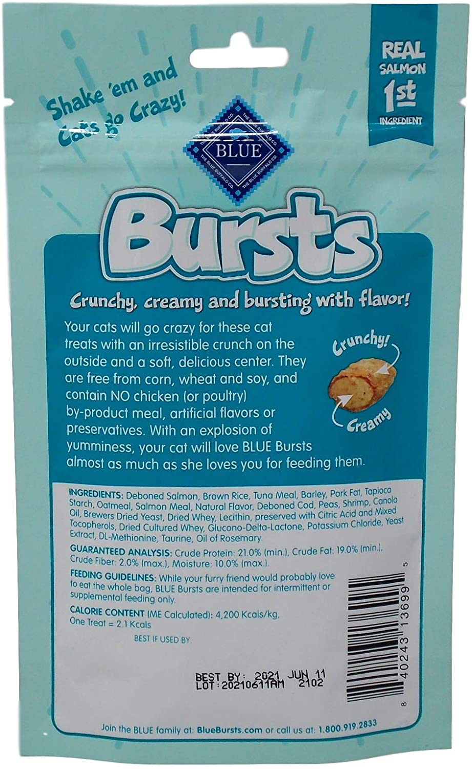 Blue Buffalo Bursts Natural Crunchy Creamy Treats for Cats 3 Flavor Variety | (1) Each: Liver Beef, Seafood, Chicken (2 Ounces) | plus Catnip Toy and Fun Facts Booklet Bundle Animals & Pet Supplies > Pet Supplies > Cat Supplies > Cat Treats Generic   