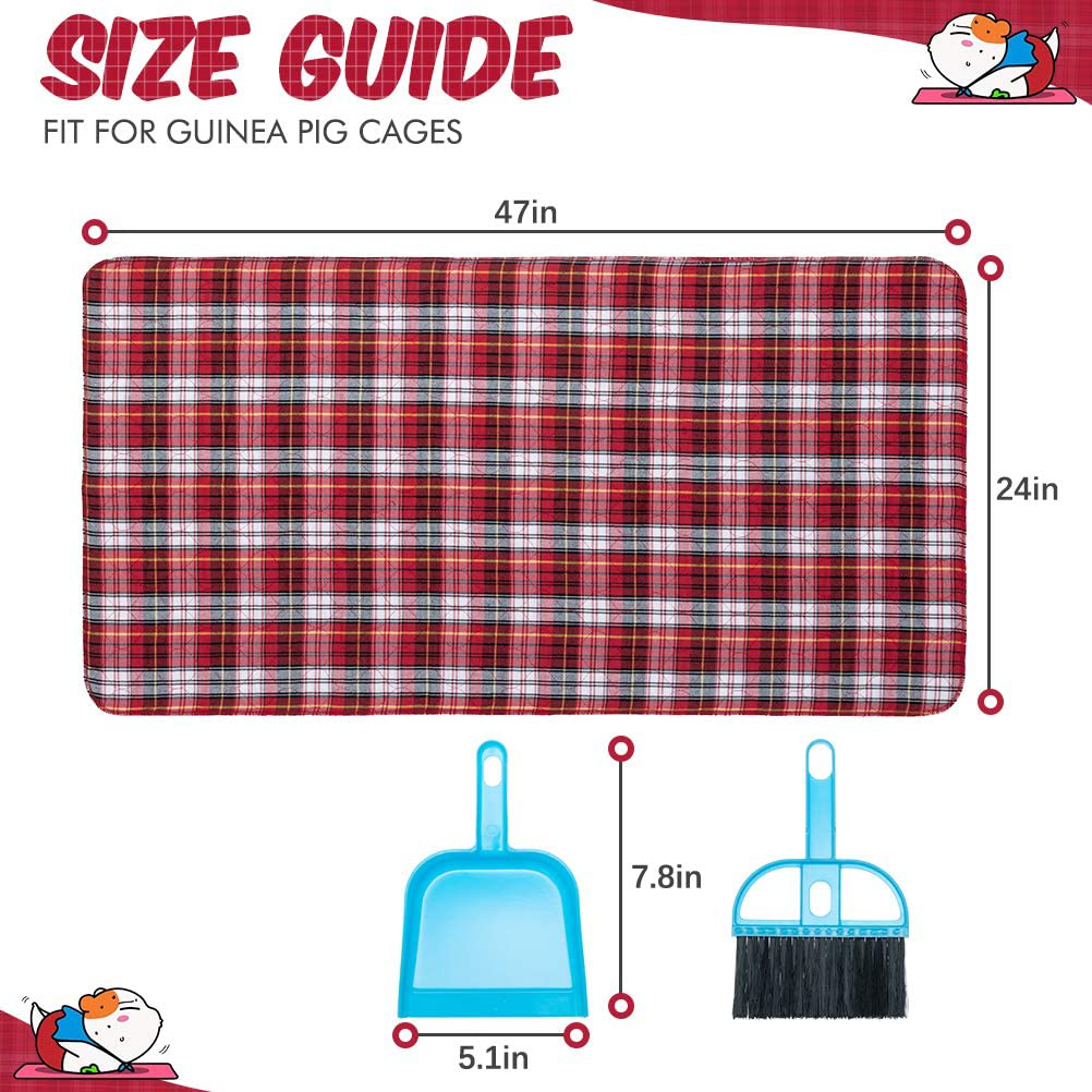 EXPAWLORER Guinea Pig Cage Liners & Cleaning Brush Set - 2 Pack Washable Fleece Guinea Pig Pads for Dogs Waterproof & Non-Slip, Reusable Plaid Pee Pads for Small Animals Cats Rabbits Puppies Animals & Pet Supplies > Pet Supplies > Small Animal Supplies > Small Animal Bedding EXPAWLORER   