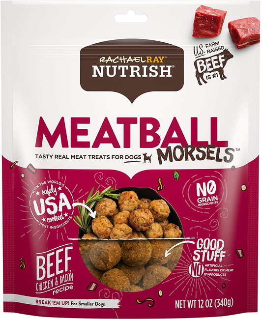 Rachael Ray Nutrish Real Meat Dog Treats Animals & Pet Supplies > Pet Supplies > Dog Supplies > Dog Treats Rachael Ray Nutrish Meatball Morsels - Beef, Chicken & Bacon 12 Ounce (Pack of 1) 