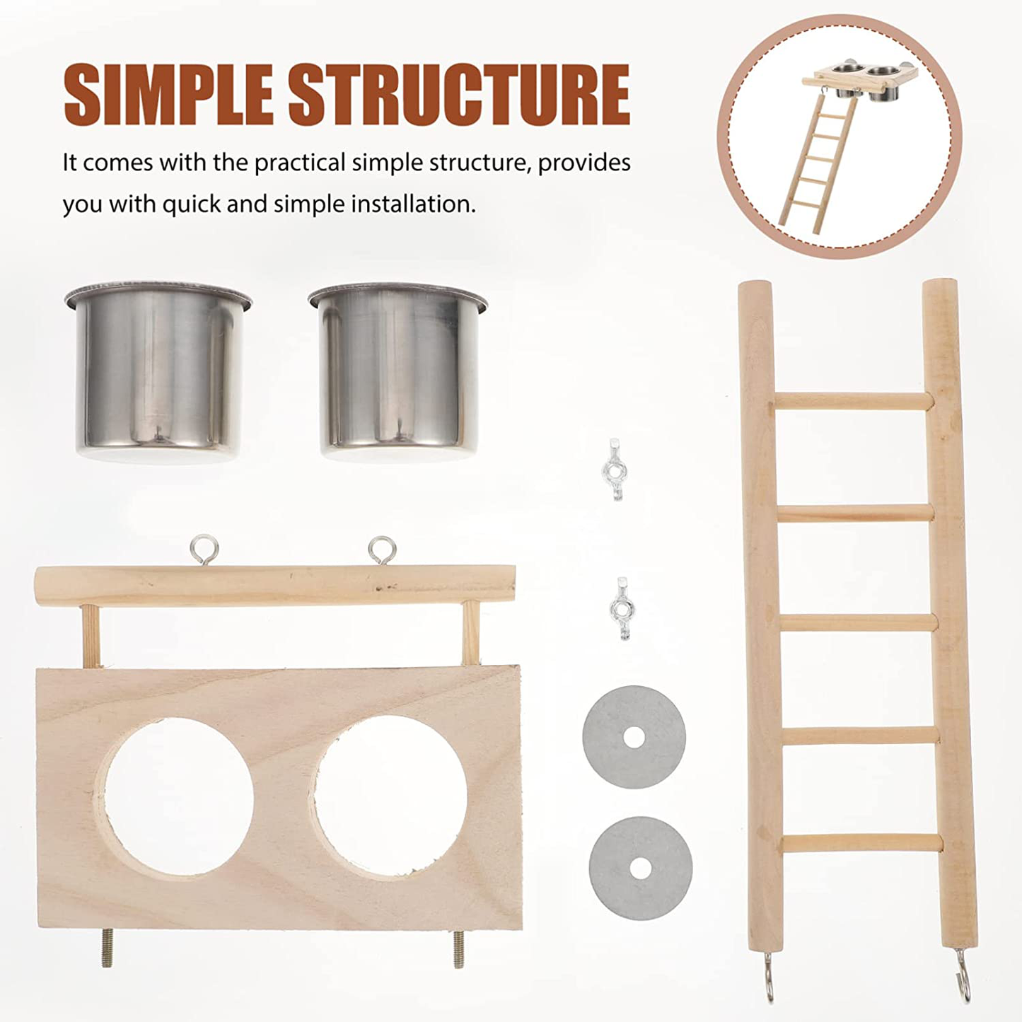 Balacoo 1 Set Ladder Climbing Parrot Feeder Cup Wooden Parrot Perch with Feeder Cups Birds Food Container Cup Parrot Eating Cup for Conure Macaw Cockatiel Finch Small Animals Animals & Pet Supplies > Pet Supplies > Bird Supplies > Bird Ladders & Perches Balacoo   