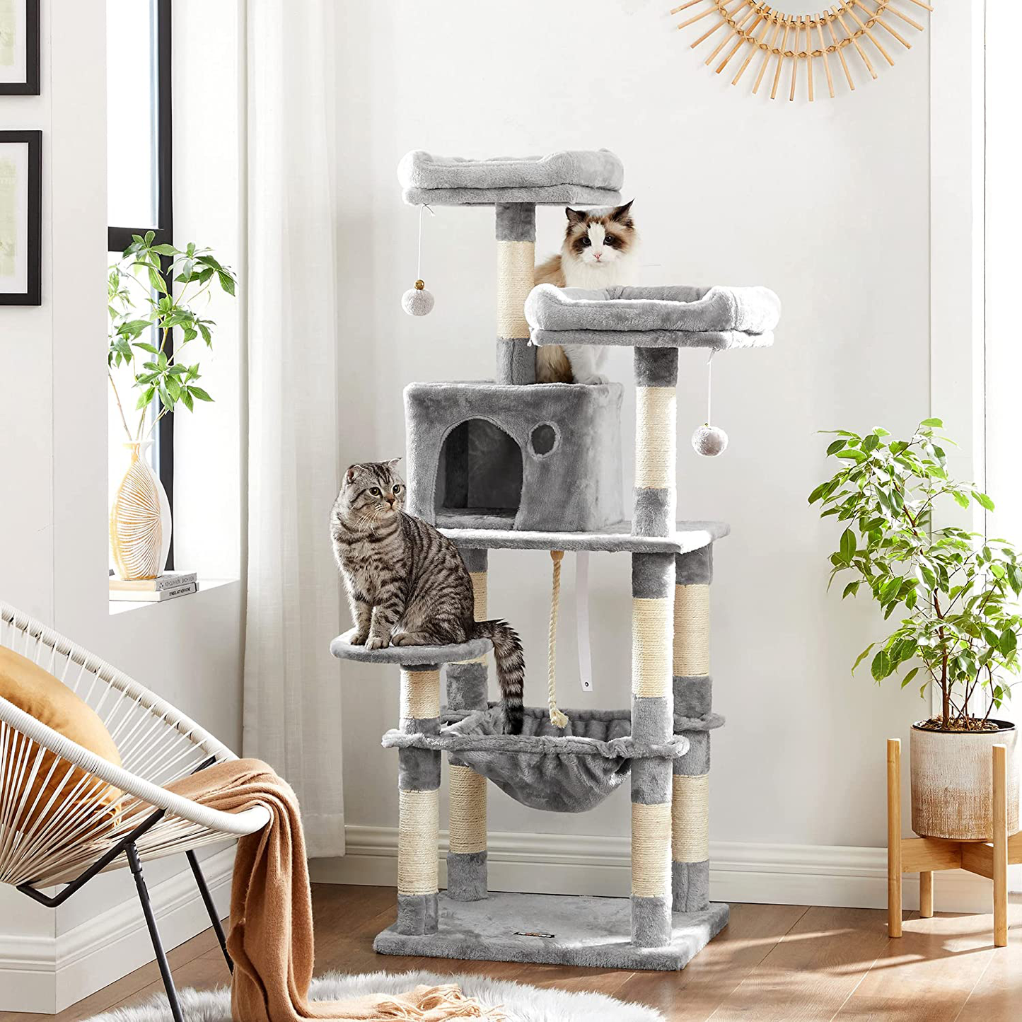 FEANDREA 56.3-Inch Multi-Level Cat Tree with Sisal-Covered Scratching Posts, Plush Perches, Hammock, and Condo, Cat Tower Furniture, for Kitten, Pet Animals & Pet Supplies > Pet Supplies > Cat Supplies > Cat Furniture FEANDREA   