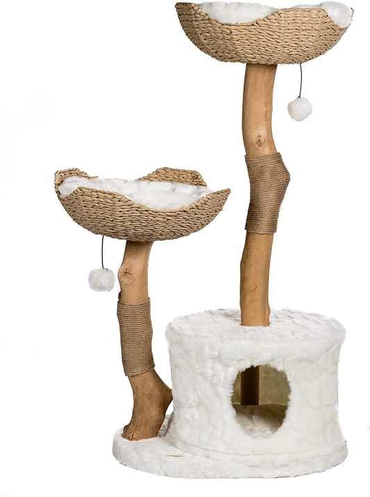 Modern Cat Tree Tower, Real Branch Luxury Cat Condo, Wood Cat Tower, Cat Scratching Tree, Cat Condo, Cat Lover Gift, Luxury Cat, Cat Gifts by Mau Lifestyle Animals & Pet Supplies > Pet Supplies > Cat Supplies > Cat Furniture Mau Lifestyle Alpine White  