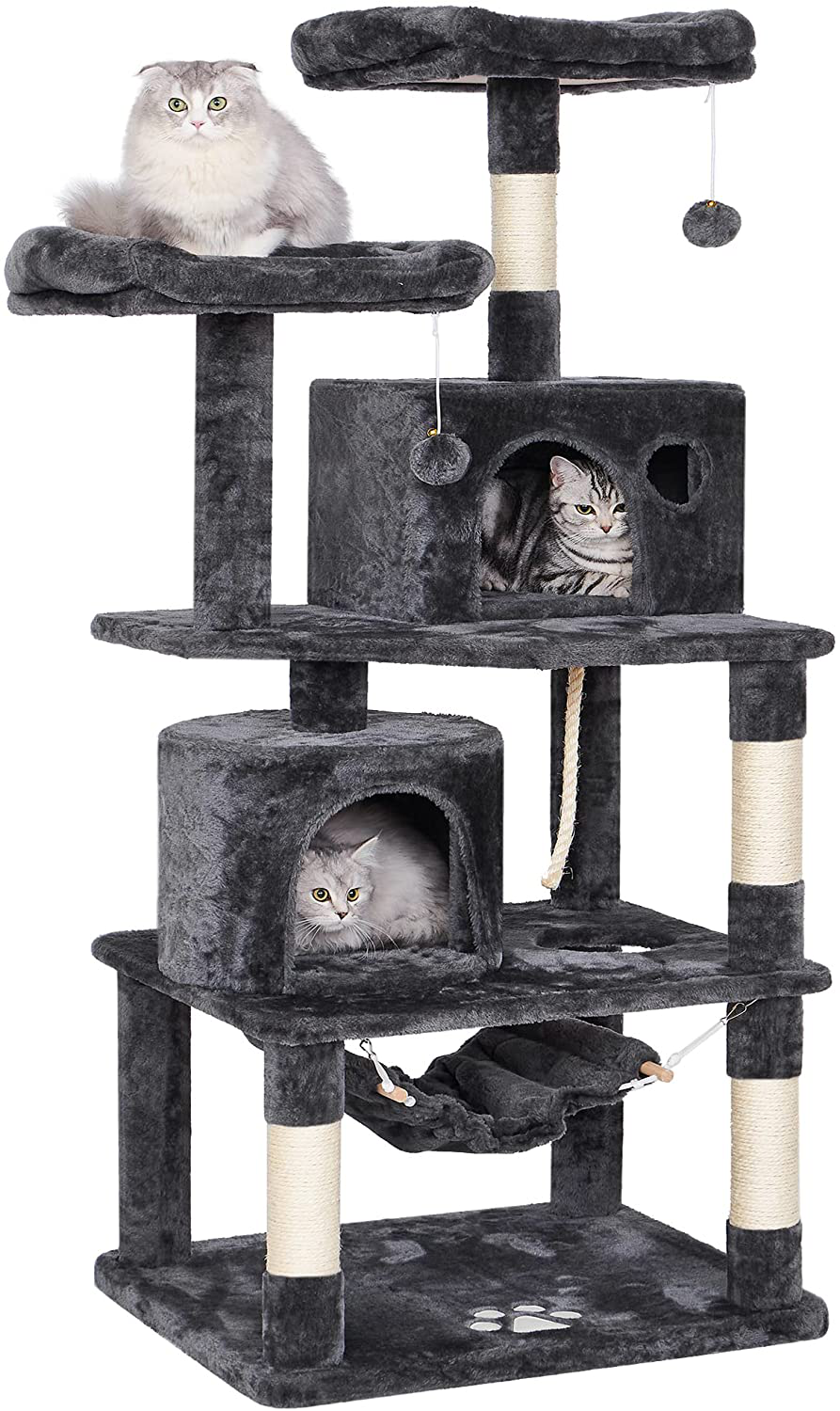 BEWISHOME Cat Tree Condo Furniture Kitten Activity Tower Pet Kitty Play House with Scratching Posts Perches Hammock MMJ01 Animals & Pet Supplies > Pet Supplies > Cat Supplies > Cat Furniture BEWISHOME smoky grey  