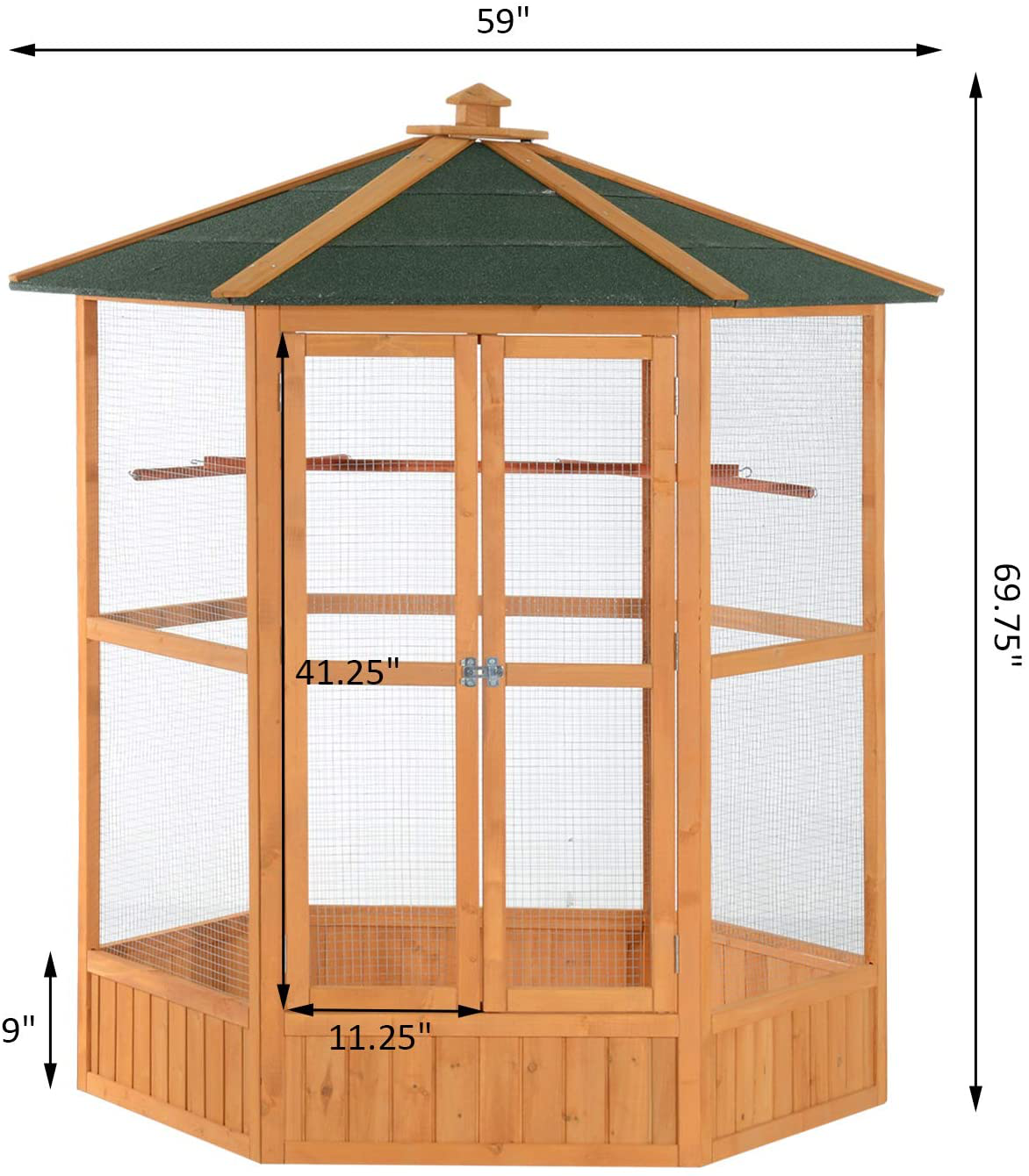 Pawhut 69" Large Wooden Hexagonal Outdoor Aviary Flight Bird Cage with Covered Roof Animals & Pet Supplies > Pet Supplies > Bird Supplies > Bird Cages & Stands PawHut   