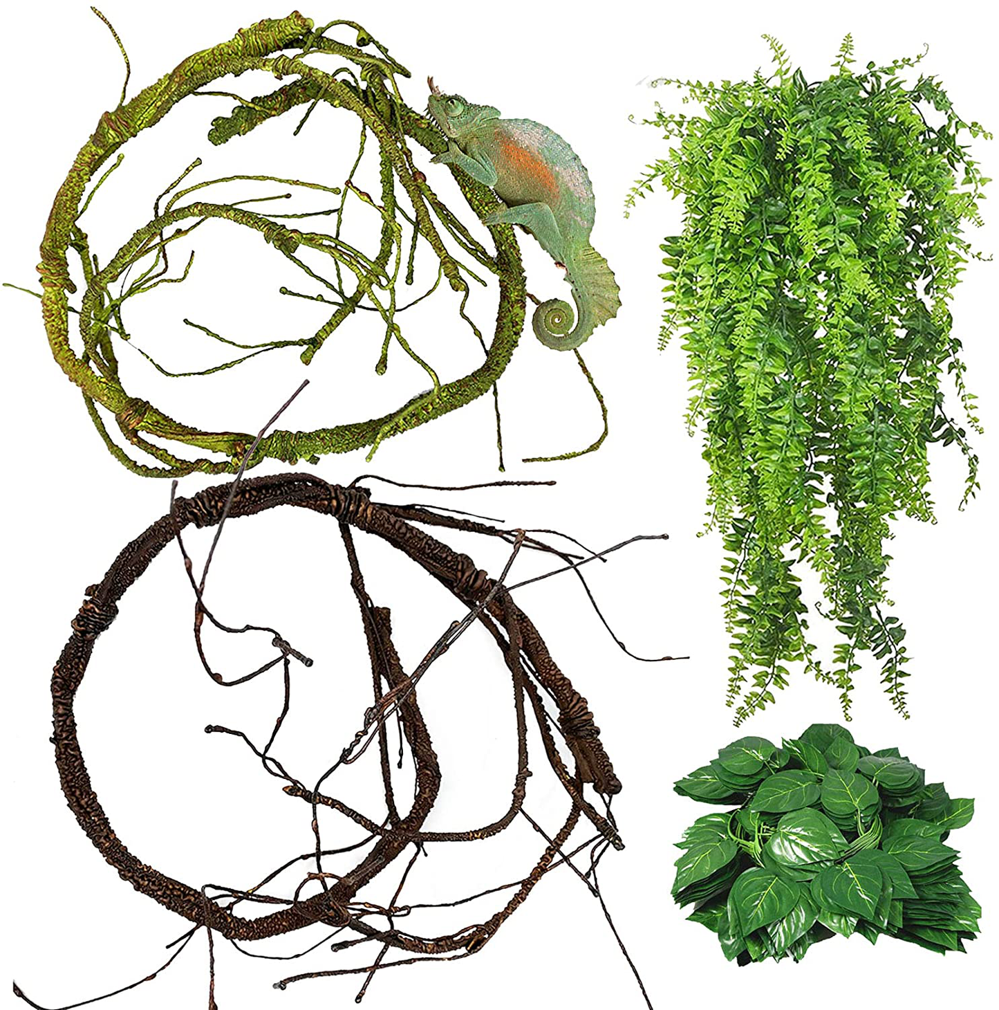 Reptile Vines Plants Flexible Bendable Jungle Climbing Fake Vine Terrarium Plastic Plant Leaves Pet Tank Habitat Decor for Bearded Dragons Lizards Geckos Snakes Frogs Animals & Pet Supplies > Pet Supplies > Reptile & Amphibian Supplies > Reptile & Amphibian Substrates kathson   