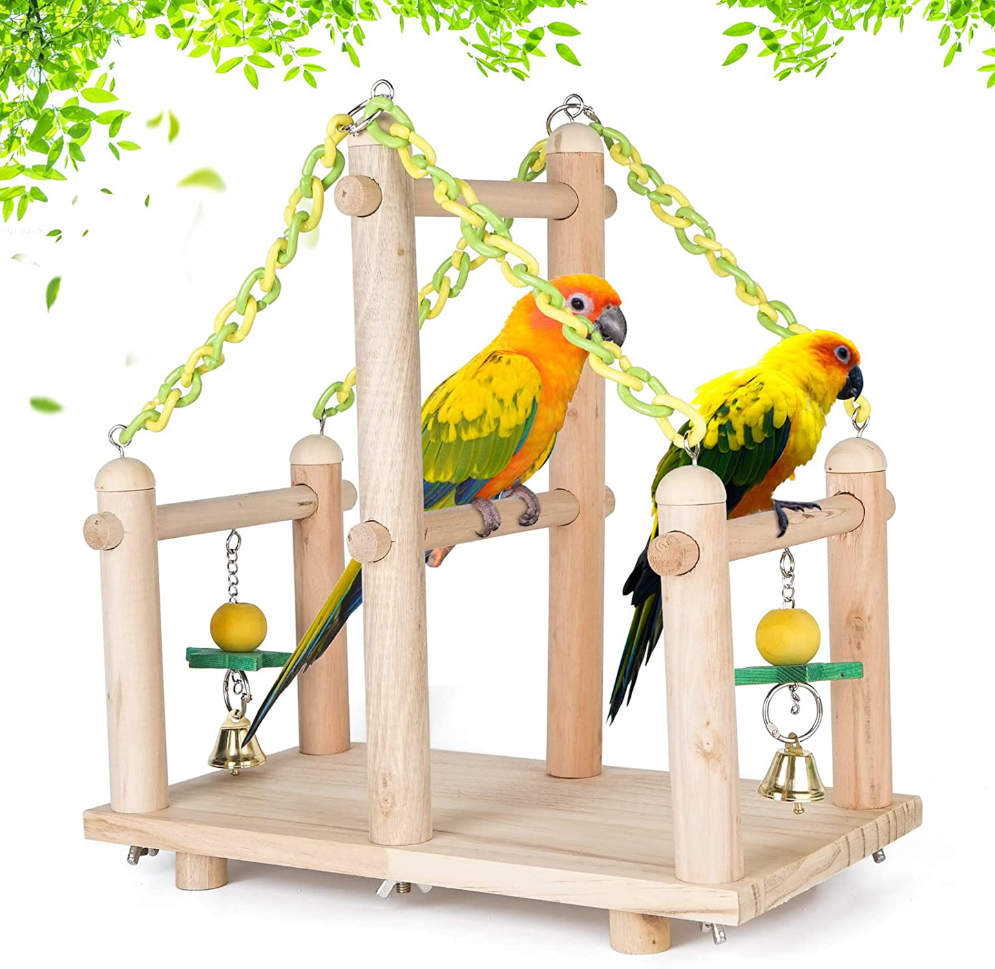 Fantasyday Bird Play Stand, Natural Wooden Bird Playground Birds Gym Bird Toy Accessories with Stainless Steel Feeding Stair Swing for Parrots, Finches # 1 Animals & Pet Supplies > Pet Supplies > Bird Supplies > Bird Gyms & Playstands FantasyDay   