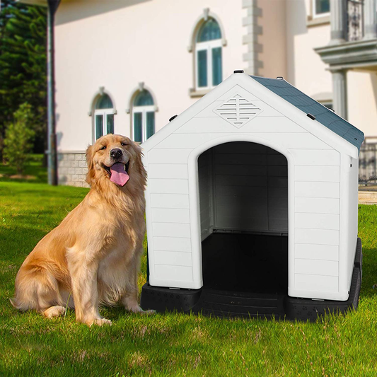 LONABR Plastic Outdoor Dog House for Pet Weatherproof Kennel Small to Large Size,Blue & White Animals & Pet Supplies > Pet Supplies > Dog Supplies > Dog Houses LONABR L-35.5"L x 37.5"W x 39”H  