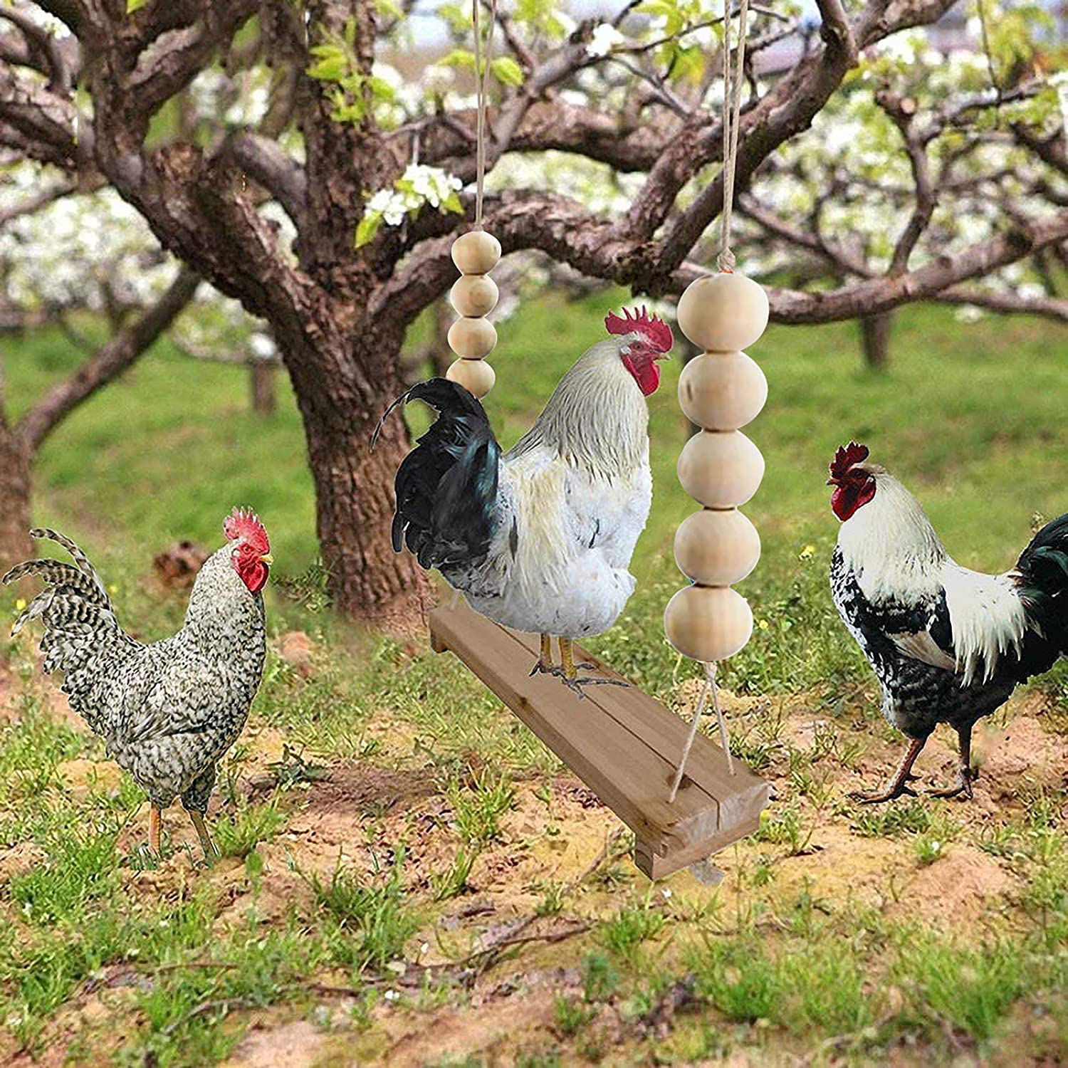 Besimple Chicken Swing Toy, Chicken Perch Ladder with Natural Wooden, Handmade Chicken Coop Swing Ladder Toy Wood Stand for Poultry Run Rooster Hens Chicks Bird Pet Parrots Macaw Animals & Pet Supplies > Pet Supplies > Bird Supplies > Bird Ladders & Perches Besimple   