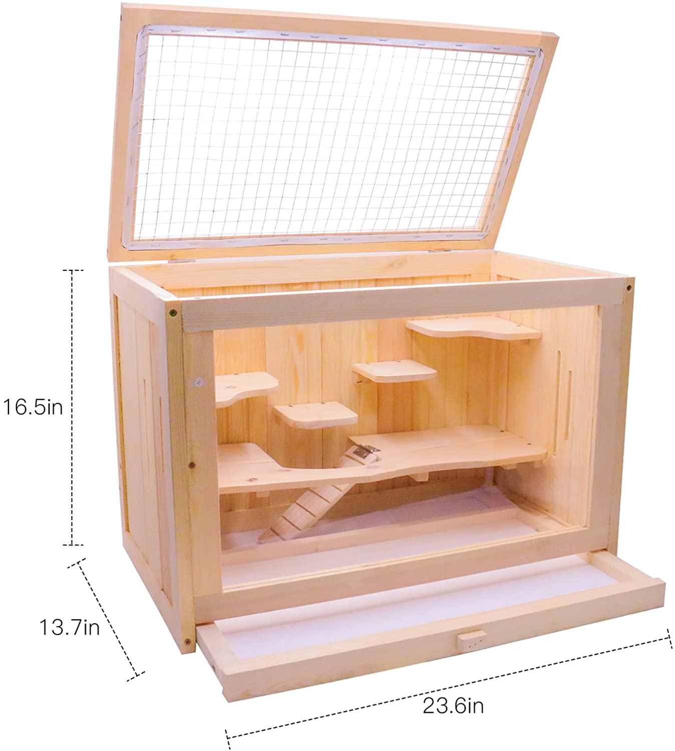 Rubor Wooden Hamster Cage Small Animal Habita for Rabbits Guinea Pigs Chinchillas with Openable Roof and Large Acrylic Sheets, 2-Level No Paint and Protect Small Pets from Cats and Dogs