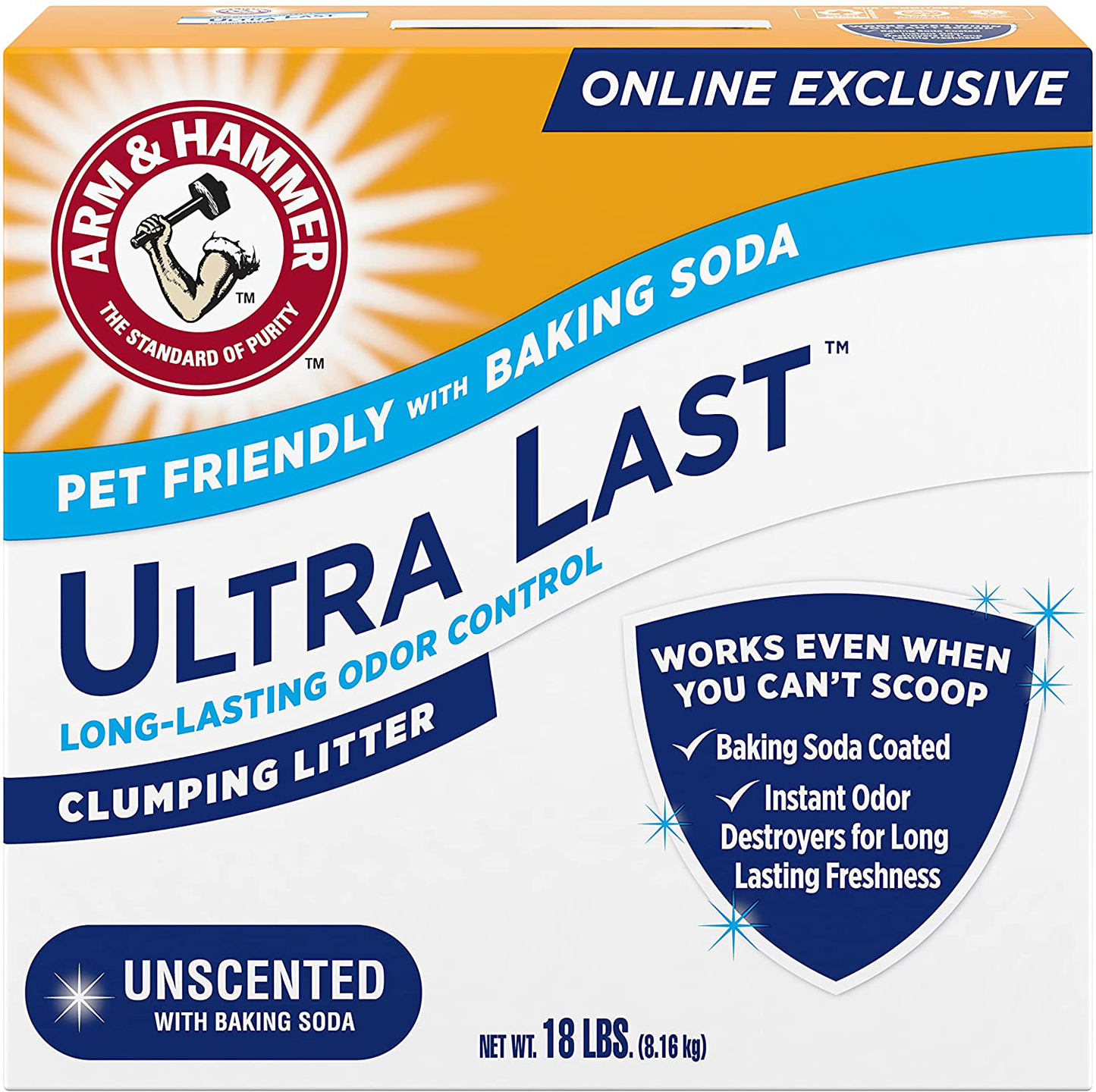 Arm & Hammer Ultra Last Unscented Clumping Cat Litter, Multicat 18Lb, Pet Friendly with Baking Soda Animals & Pet Supplies > Pet Supplies > Cat Supplies > Cat Litter Church & Dwight   