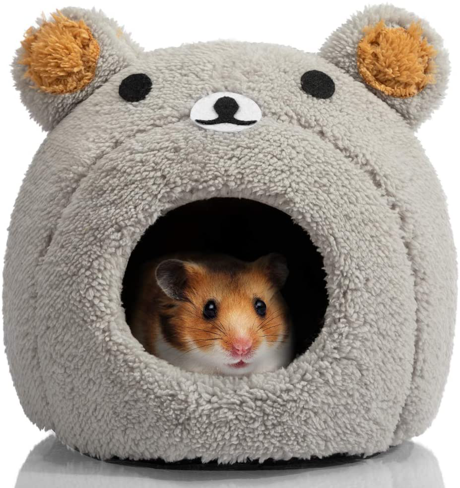 Hollypet Warm Small Pet Animals Bed Dutch Pig Hamster Cotton Nest Hedgehog Rat Chinchilla Guinea Habitat Mini House, Teddy Bear Animals & Pet Supplies > Pet Supplies > Small Animal Supplies > Small Animal Habitat Accessories Hollypet Gray  