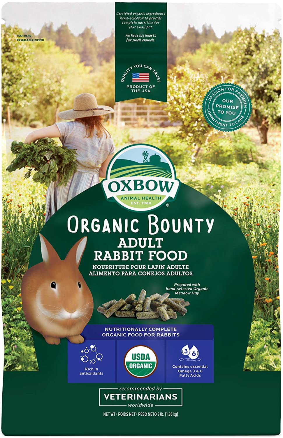 Oxbow Animal Health Organic Bounty Adult Rabbit Food - All Natural Rabbit Pellets - 3 Lb. Animals & Pet Supplies > Pet Supplies > Small Animal Supplies > Small Animal Food Oxbow   