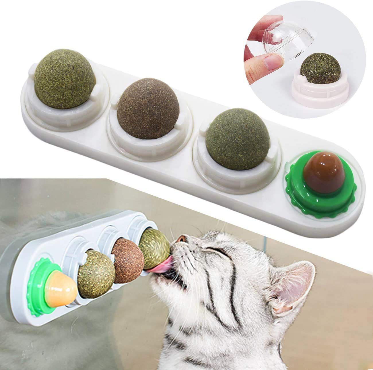 Malier 4 PCS Cat Kitten Toys, Edible Catnip Silvervine Ball Cat Toys for Indoor Cats Lick, Safe Healthy Rotatable Balls Treats Cat Chew Toys Cat Wall Treats Toys Animals & Pet Supplies > Pet Supplies > Cat Supplies > Cat Toys Malier   