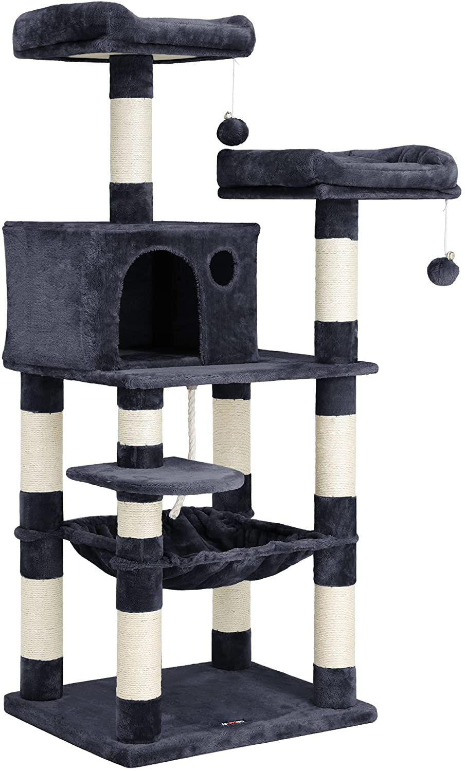 FEANDREA 56.3-Inch Multi-Level Cat Tree with Sisal-Covered Scratching Posts, Plush Perches, Hammock, and Condo, Cat Tower Furniture, for Kitten, Pet Animals & Pet Supplies > Pet Supplies > Cat Supplies > Cat Furniture FEANDREA Smoky Gray  