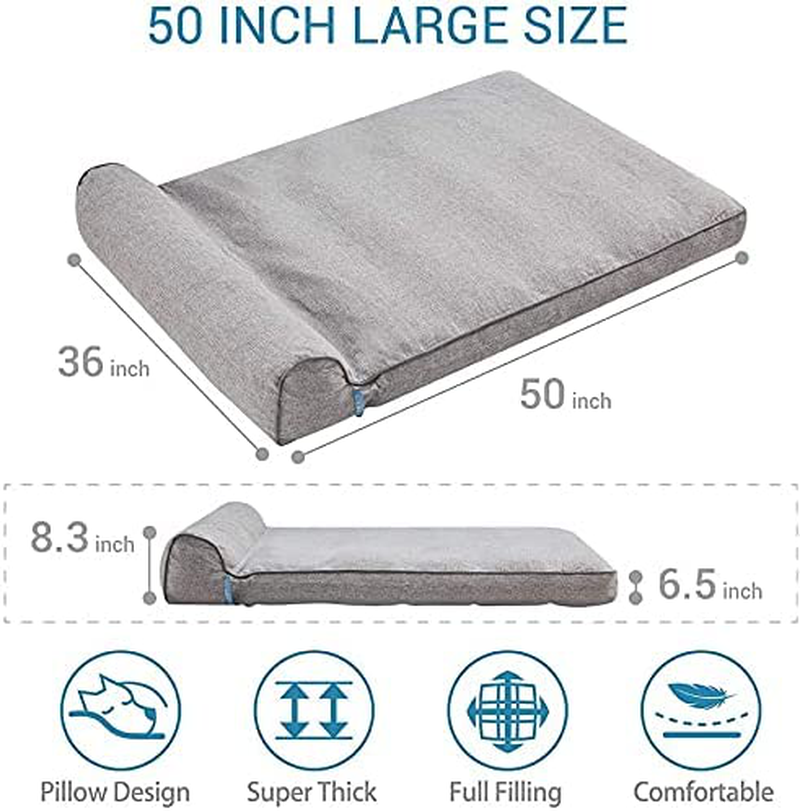 BDEUS 50 X 36 X 6.5In Orthopedic Dog Beds for Large Dogs Clearance Super Thick & Comfortable Pet Bed with Pillow, Washable Cover and Anti-Slip Bottom