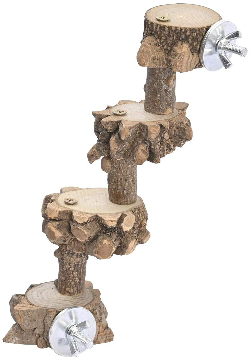 Luonfels Bird Platform Perch Playground for Budgie Parakeet, Cage Natural Wood Play Stand Parrot Flat Perches for Large Birds, Birdcage Ladder Climbing Toy 4 Step Animals & Pet Supplies > Pet Supplies > Bird Supplies > Bird Cage Accessories Luonfels   