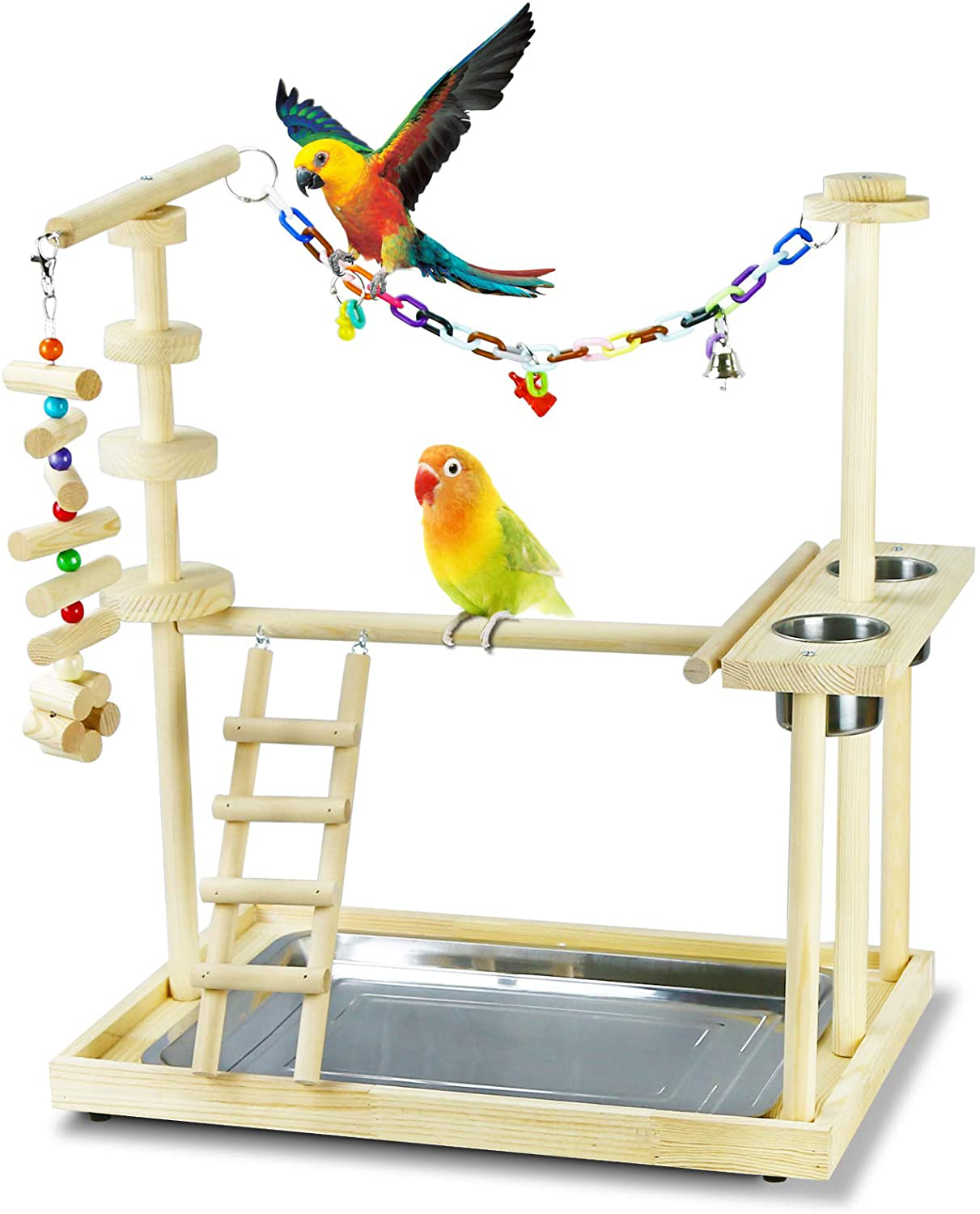 Lzttyee Bird Parakeet Playground Natural Wood Medium Bird Gym Stand Pet Parrot Perch Stand for Parrots Conure Lovebirds Animals & Pet Supplies > Pet Supplies > Bird Supplies > Bird Gyms & Playstands Lzttyee Large  