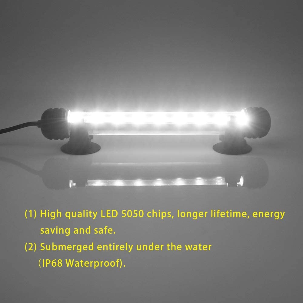 LED Aquarium Light, Underwater Fish Tank Lights with Timer and Dimmable IP68 Waterproof Submersible LED Lighting, White (Upgrated 7.5 Inch)