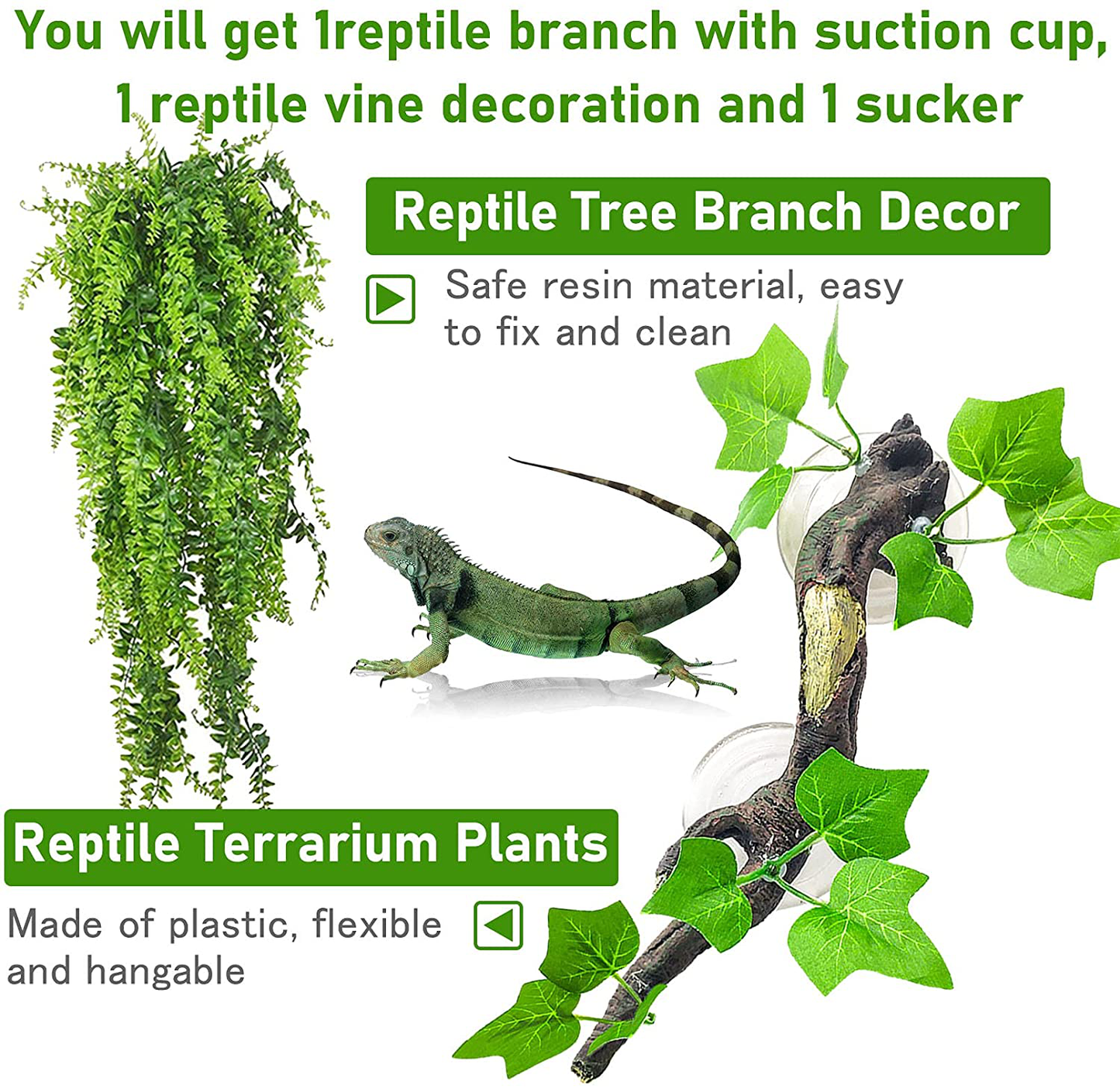 Hamiledyi Reptile Corner Branch Climbing Terrarium Plant Decoration Fake Vines Hanging with Suction Cup for Snakes Amphibian Bearded Dragons Lizards Frogs Geckos Tank Habitat Decor Animals & Pet Supplies > Pet Supplies > Reptile & Amphibian Supplies > Reptile & Amphibian Habitat Accessories Hamiledyi   