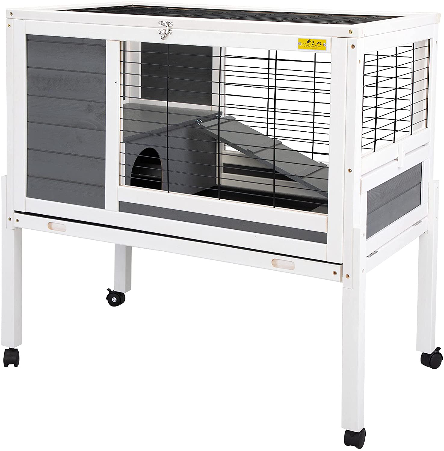 COZIWOW Indoor Outdoor Rabbit Hutch,Small Animal Houses & Habitats, Large Bunny Cage with Removable Tray, Single Level Guinea Pig Hamster Hutch Animals & Pet Supplies > Pet Supplies > Small Animal Supplies > Small Animal Habitats & Cages COZIWOW With legs  