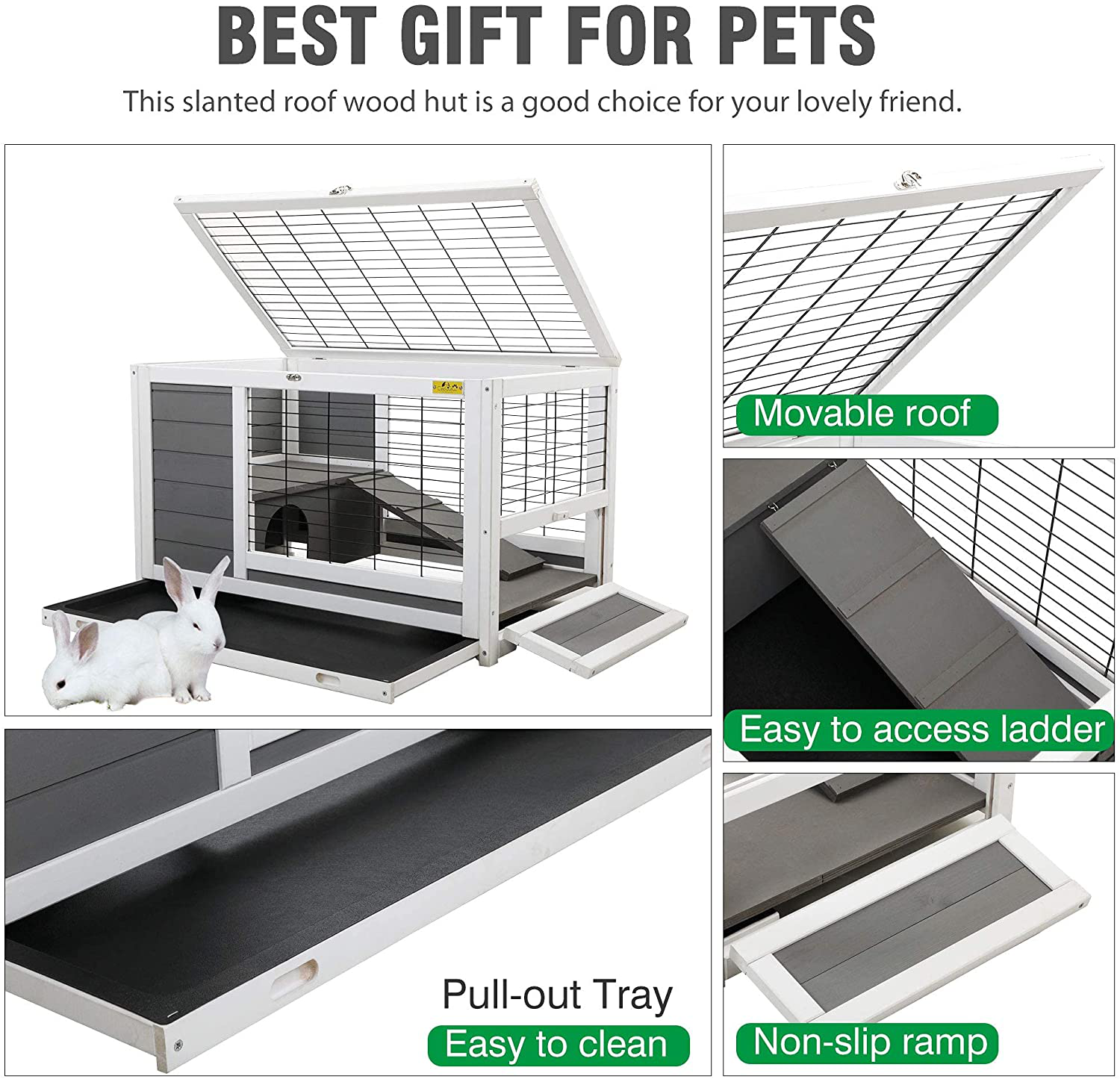 COZIWOW Indoor Outdoor Rabbit Hutch,Small Animal Houses & Habitats, Large Bunny Cage with Removable Tray, Single Level Guinea Pig Hamster Hutch Animals & Pet Supplies > Pet Supplies > Small Animal Supplies > Small Animal Habitats & Cages COZIWOW   