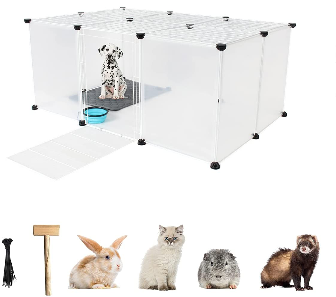 Linifar Small Animal Playpen, Rabbit Cage ,Plastic Pet Enclosure ,Wire Fence,Portable Metal Pen, Kennel Crate for Cat Ferret Guinea Pig Puppy, Indoor DIY 16 Panels