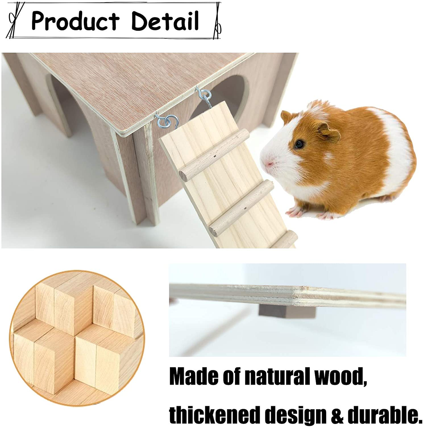 PINVNBY Wooden Guinea Pig Hideout Chinchilla House Hut with Windows Natural Handcrafted Detachable Hamsters Small Animal Hideout Habitat Cage Hut Chew Toy Animals & Pet Supplies > Pet Supplies > Small Animal Supplies > Small Animal Habitats & Cages PINVNBY   