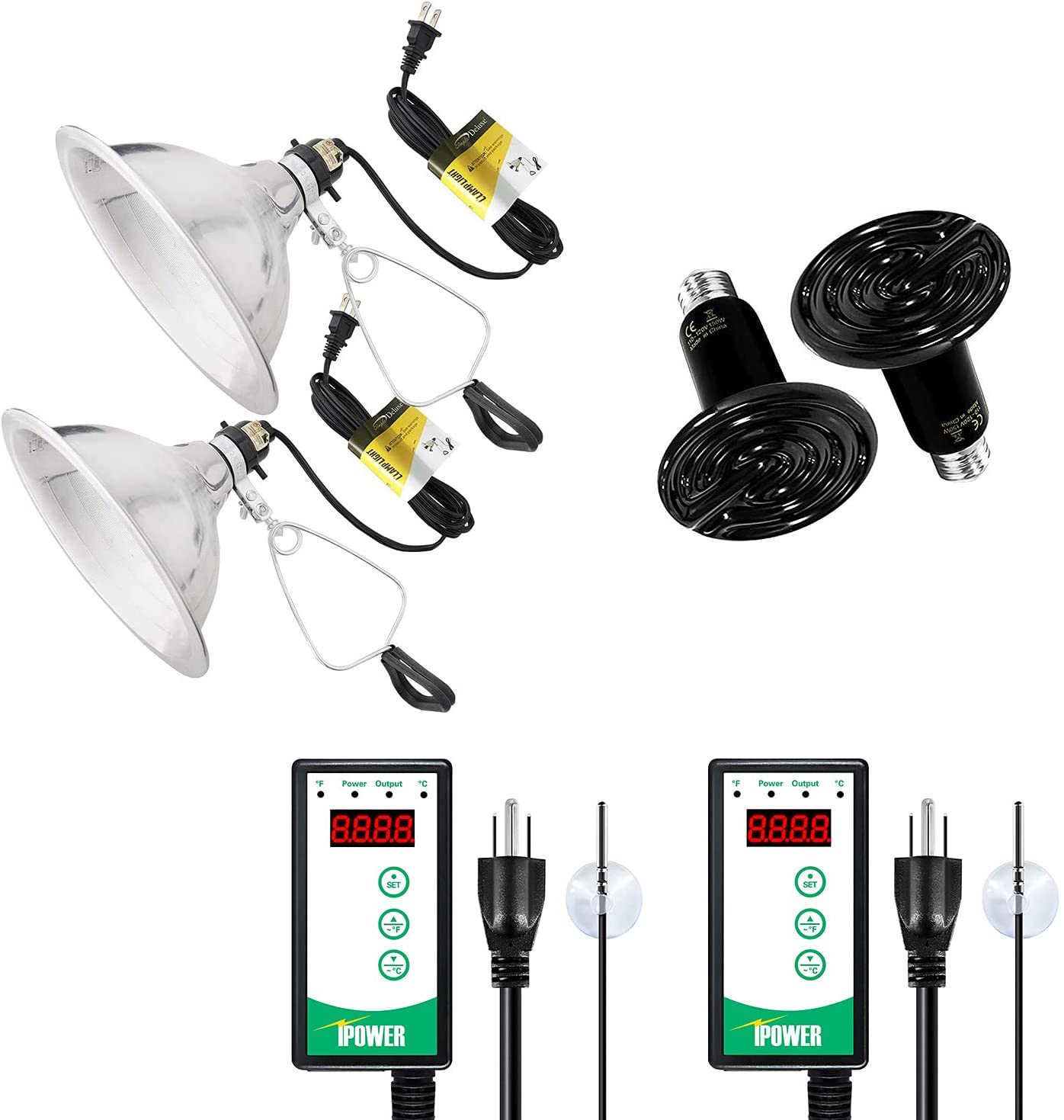 Simple Deluxe 150W Reptile Heat Bulb and 8.5 Inch Clamp Light, Digital Thermostat Controller Included, for Amphibian Pet and Incubating Chicken Animals & Pet Supplies > Pet Supplies > Reptile & Amphibian Supplies > Reptile & Amphibian Habitat Heating & Lighting Simple Deluxe Heat Bulb*2+Clamp Light*2+Thermostat*2  