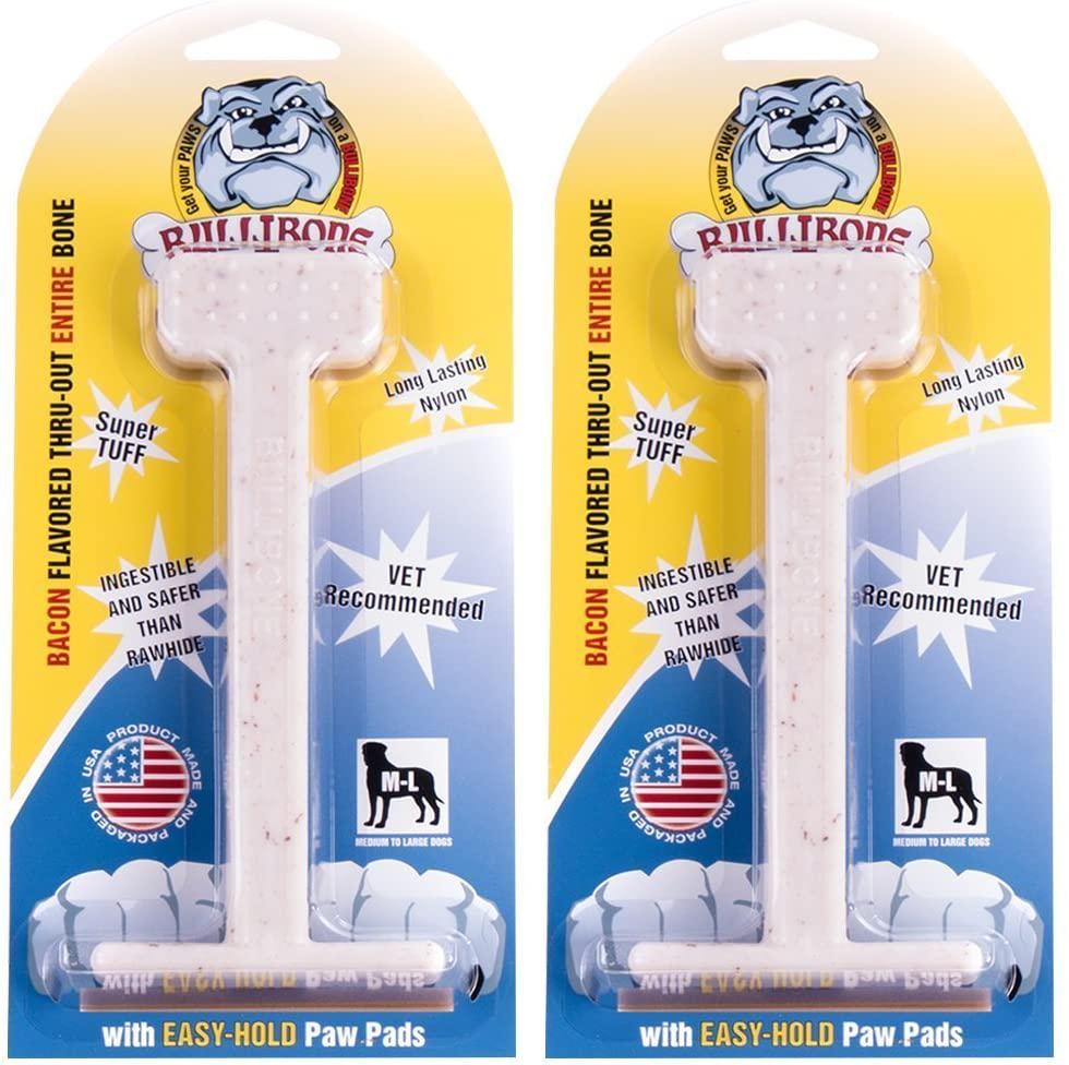 Bullibone Nylon Dog Chew Toy Nylon Bone - Improves Dental Hygiene, Easy to Grip Bottom, and Permeated with Flavor Animals & Pet Supplies > Pet Supplies > Dog Supplies > Dog Toys Bullibone Bacon Large - 2 Pack 