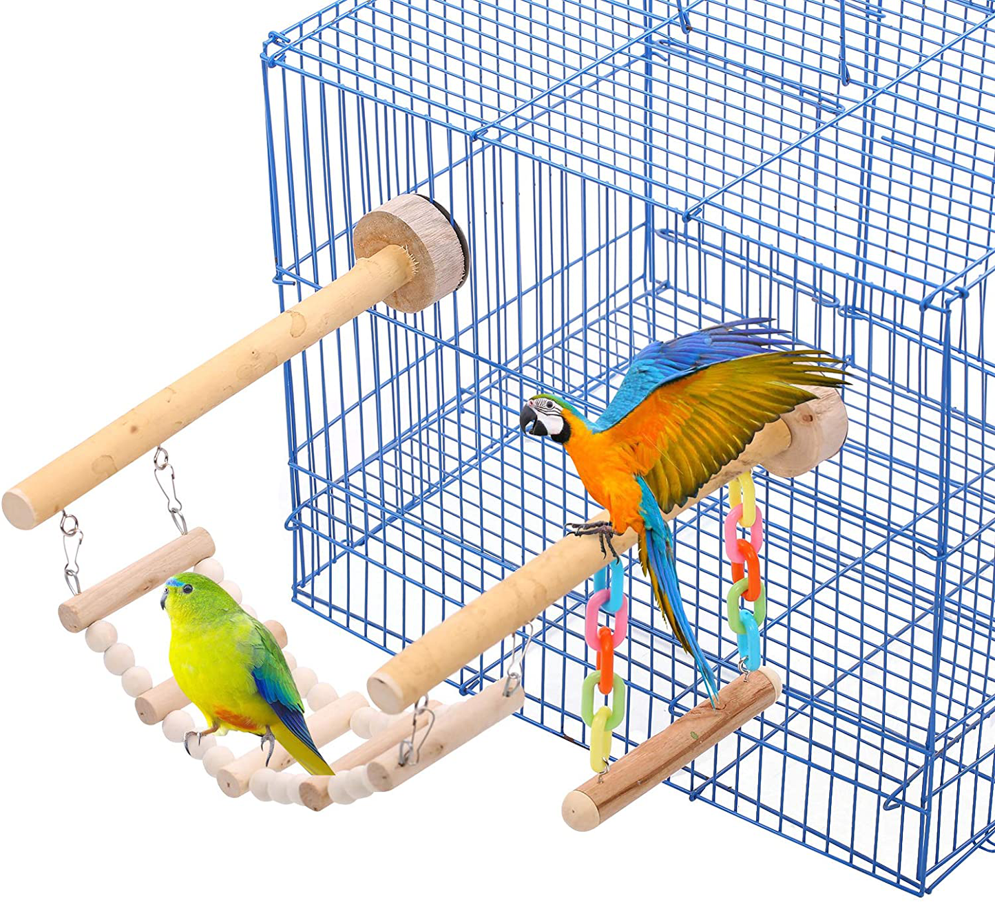 SAWMONG Bird Playground Parrot Stand Birdcage Playstand Pet Play Climb Gym Parakeet Cage Decor Budgie Perch Stand with Ladder and Swing Bird Chew Toys Wooden Perch for Conure Cockatiel Finch Animals & Pet Supplies > Pet Supplies > Bird Supplies > Bird Gyms & Playstands SAWMONG   