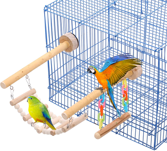 SAWMONG Bird Playground Parrot Stand Birdcage Playstand Pet Play Climb Gym Parakeet Cage Decor Budgie Perch Stand with Ladder and Swing Bird Chew Toys Wooden Perch for Conure Cockatiel Finch Animals & Pet Supplies > Pet Supplies > Bird Supplies > Bird Gyms & Playstands SAWMONG   