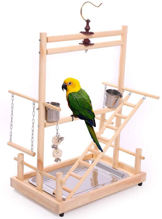 QBLEEV Bird'S Nest Bird Perches Play Stand Gym Parrot Playground Playgym Playpen Playstand Swing Bridge Tray Wood Climb Ladders Wooden Conure Parakeet Macaw