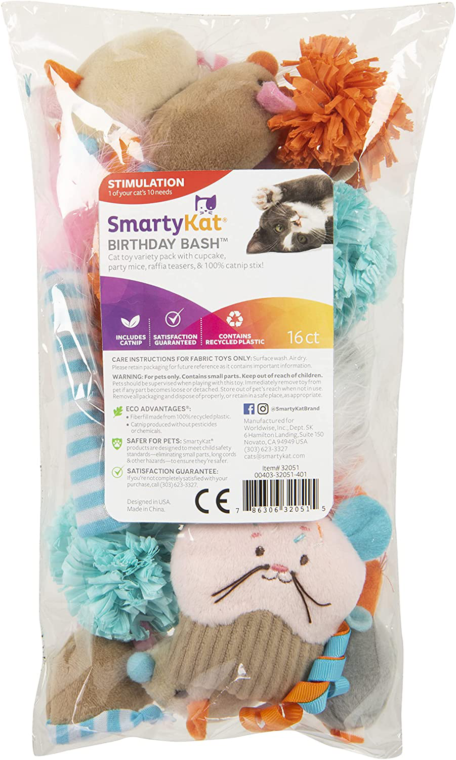 Smartykat Birthday Bash (Set of 16) Soft Plush Catnip Cat Toys Variety Pack Filled with Pure & Potent Catnip Animals & Pet Supplies > Pet Supplies > Cat Supplies > Cat Toys SmartyKat   
