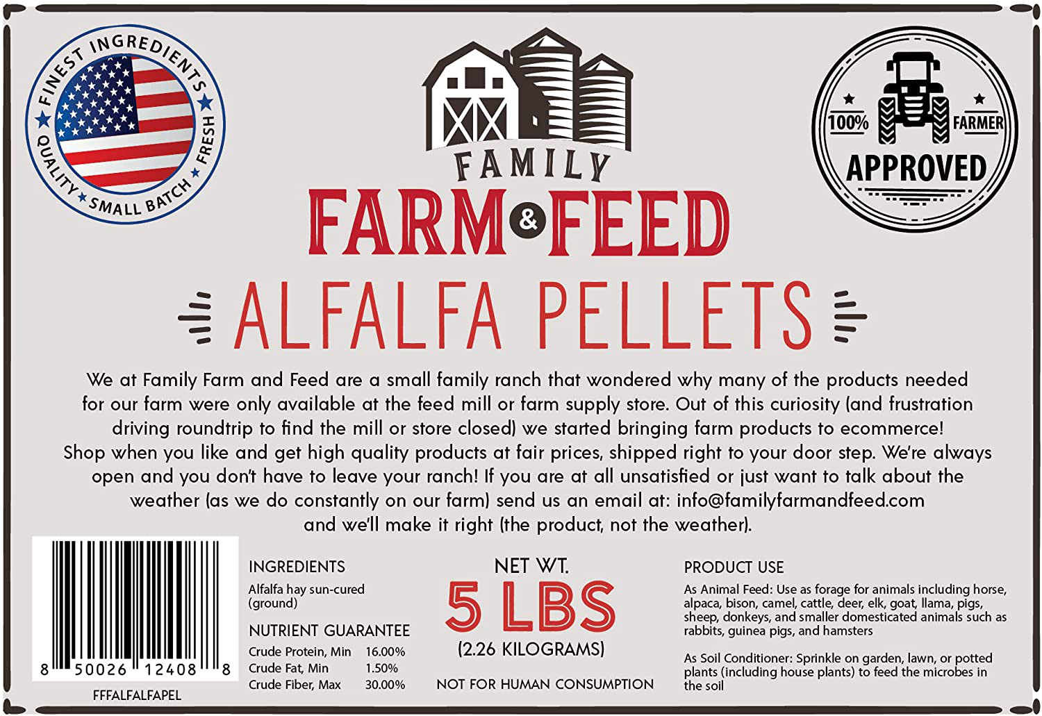 Family Farm and Feed Quality Pet Food | Small Pet | Young and Adult | Small Batch Fresh | Grass Hay | Alfalfa Cube | Brewers Yeast | Alfalfa Pellet | Fish Food | Oyster Shell | Timothy Cube | Dry Molasses | Orchard Pellet | Timothy Pellet Animals & Pet Supplies > Pet Supplies > Small Animal Supplies > Small Animal Food FAMILY FARM AND FEED   