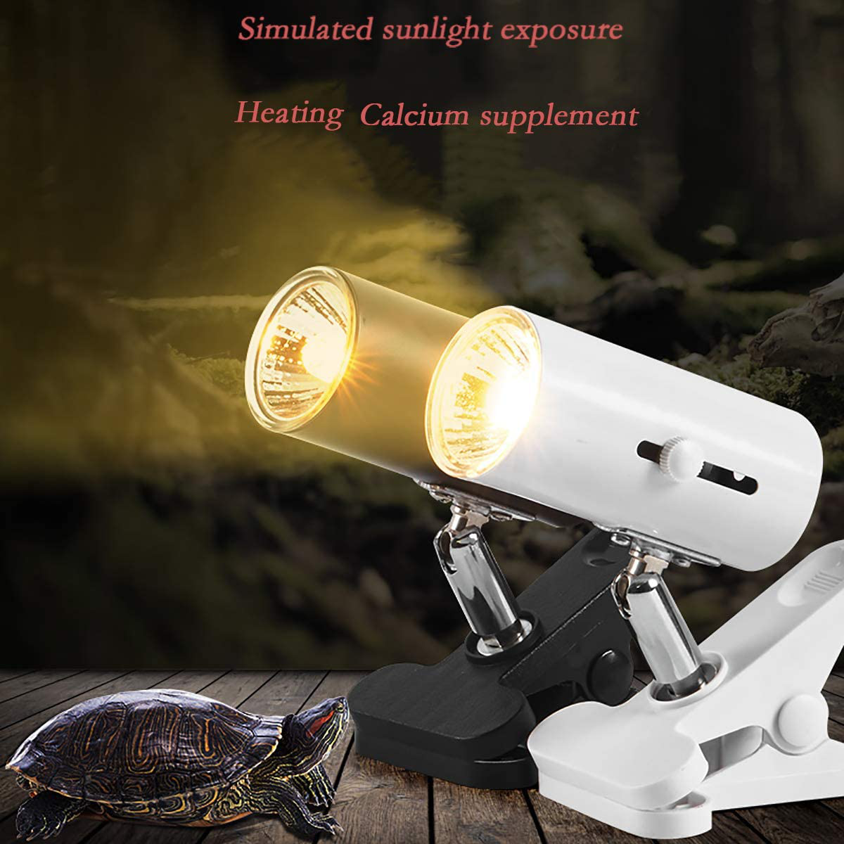 JLXMROSE Heat and Light for Reptiles and Amphibian Tanks with Bulbs & Switch, Adjustable and Rotates 360°, 25W/50W/E27 UVA UVB Bulbs Basking Spot Lamp, Pet Heating Lamp (Black)