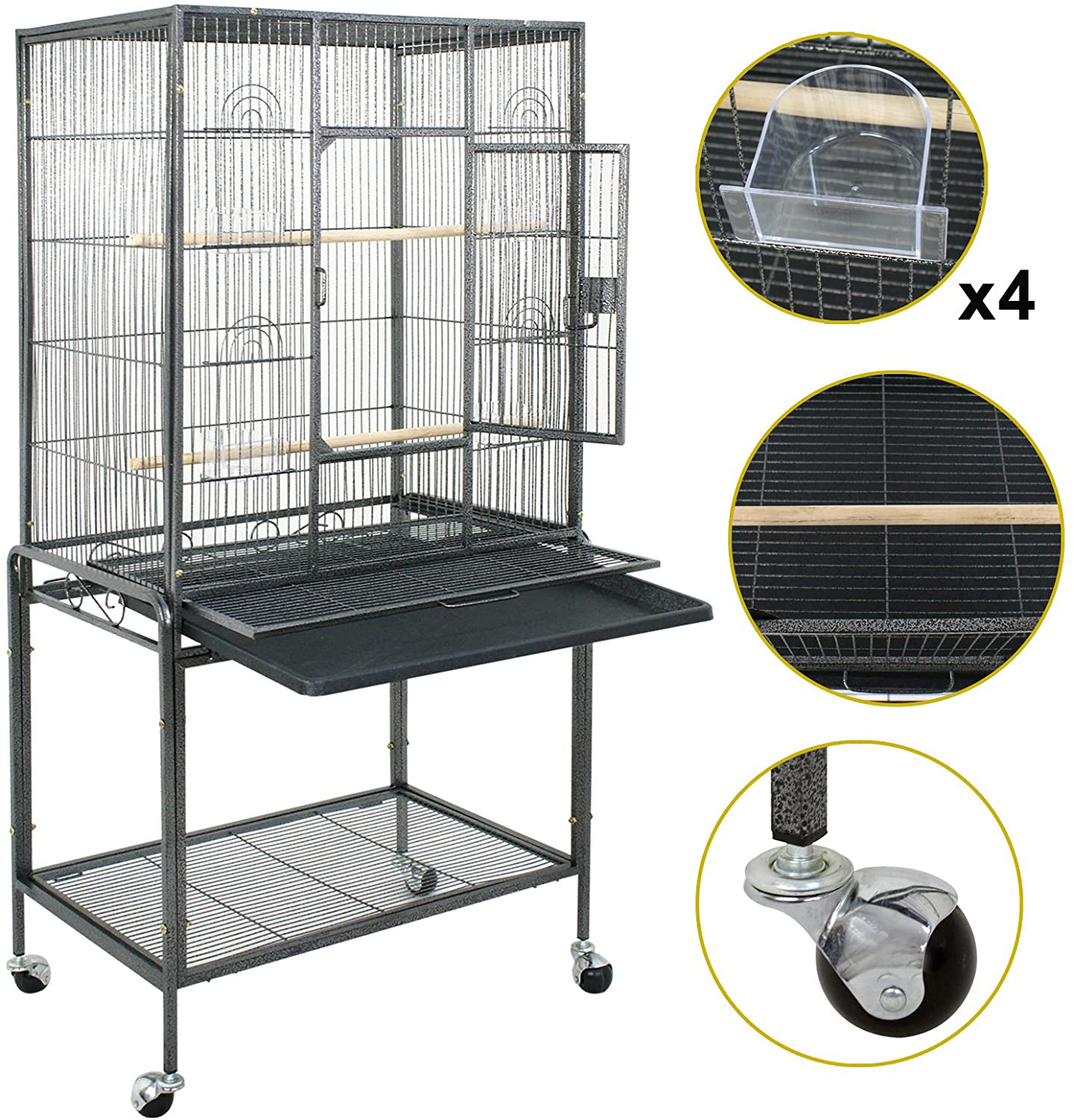 Junglea 53 Inches Bird Cage with Rolling Stand Wrought Iron Construction for Parrot Cockatiel Cockatoo Parakeet Macaw Finches Pet Supplies Animals & Pet Supplies > Pet Supplies > Bird Supplies > Bird Cages & Stands JungleA   