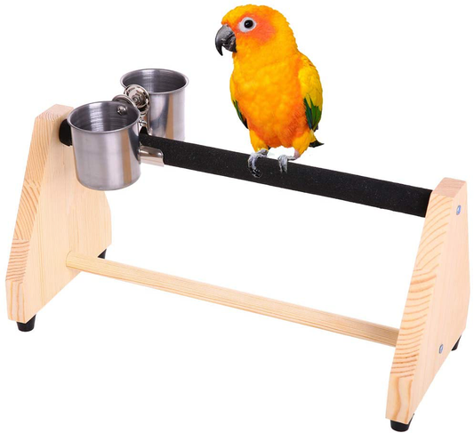 QBLEEV Parrot Play Wood Stand Bird Grinding Perch Table Platform Birdcage Feeder Stands with Feeder Dish Cup Portable Table Playstand for Small Cockatiels, Conures, Parakeets, Finch Animals & Pet Supplies > Pet Supplies > Bird Supplies > Bird Gyms & Playstands QBLEEV   