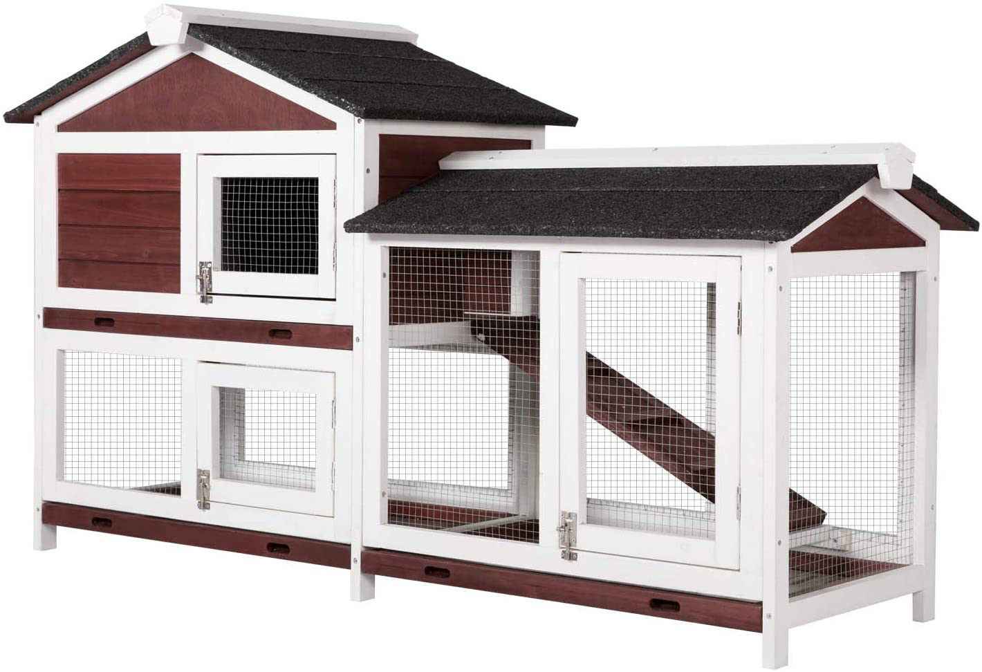 Rabbit Hutch Outdoor Bunny Cage - Large Bunny Hutch with Runs House Small Animal Habitats for Guinea Pigs Hamster Removable Tray Two Tier Waterproof Roof Pet Supplies Cottage Poultry Pen Enclosure Animals & Pet Supplies > Pet Supplies > Small Animal Supplies > Small Animal Habitats & Cages Kinpaw Style 2  