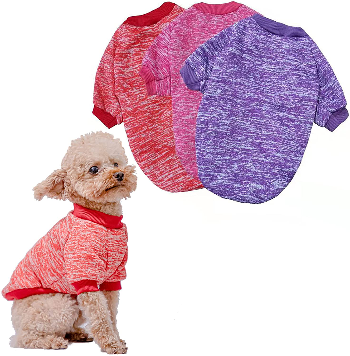Pack of 3 Dog Hoodies Knitwear Dog Sweaters Stretchy Pet Clothes Soft Puppy Pullover Cat Hooded Shirts Casual Dog Sweatshirts for Small Dogs Cats Warm Dog Shirts Winter Puppy Sweater Animals & Pet Supplies > Pet Supplies > Cat Supplies > Cat Apparel K ERATISNIK Bright Colors Medium 