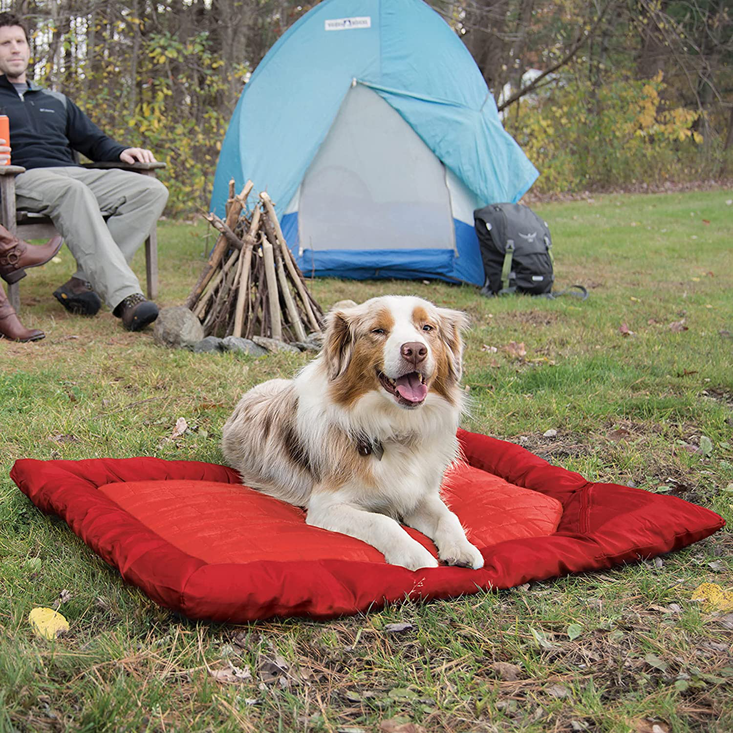 Kurgo Waterproof Dog Bed, Outdoor Bed for Dogs |Portable Bed Roll for Pets, Travel |Hiking, Camping, Wander Loft Dog Bed |Chili Red (Medium)