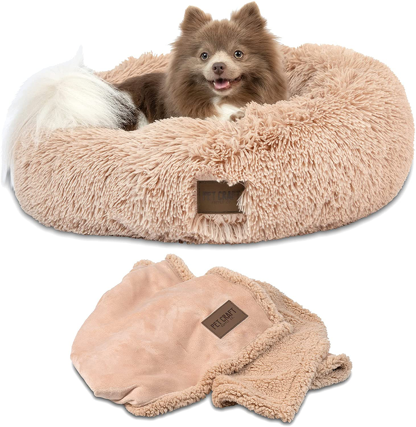 Pet Craft Supply Ultra Plush Calming Anti-Anxiety Pet Bed - Includes Super Soft Comfort Blanket - Great Medium Dog Bed Small Dog Bed Cat Bed Puppy Bed