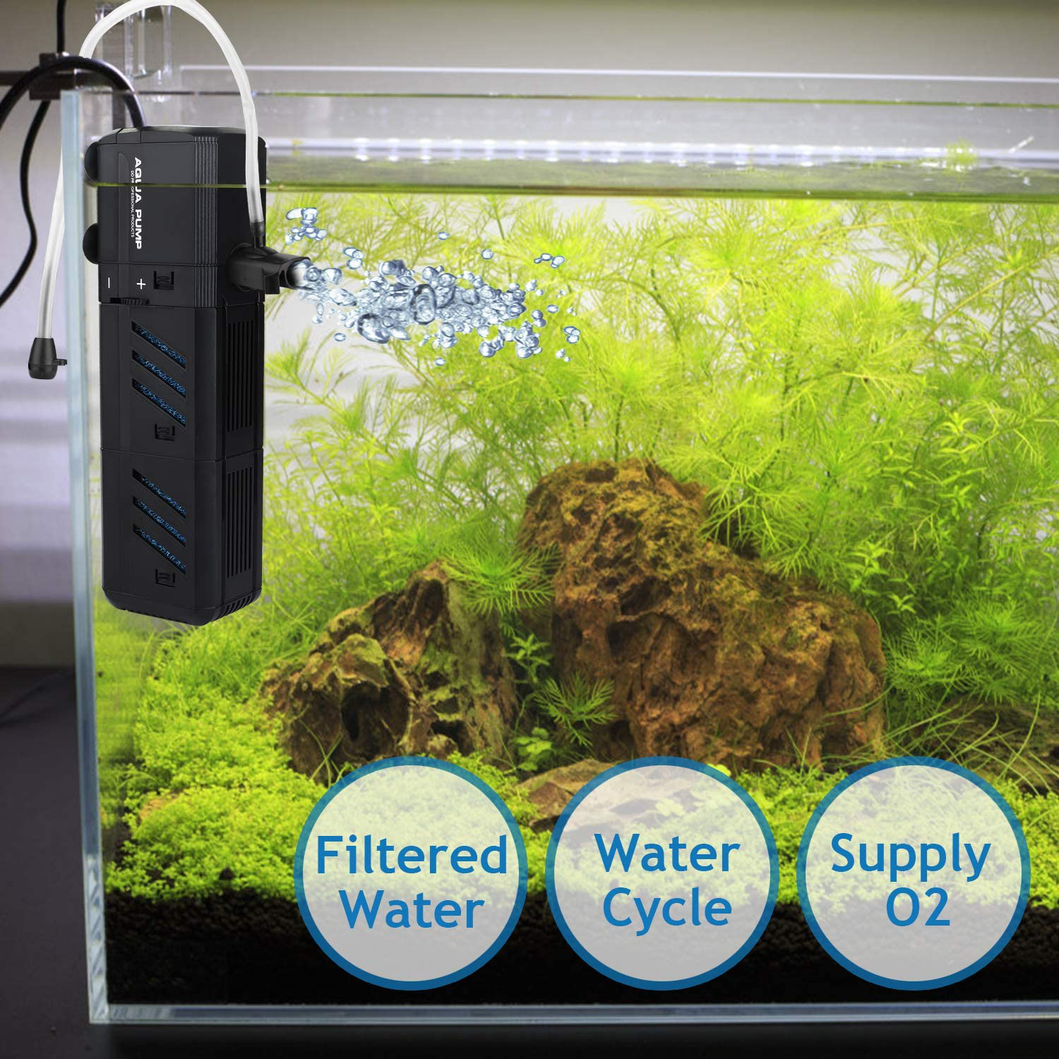 NO.17 Submersible Aquarium Internal Filter, Adjustable Fish Tank Filter with Water Pump for Fish Tank