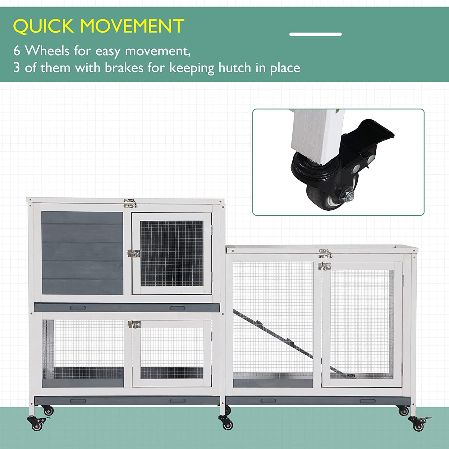 Pawhut Wooden Rabbit Hutch Elevated Pet House Bunny Cage Small Animal Habitat with Slide-Out Tray Lockable Door Openable Top for Indoor 57.75" X 18" X 32.5" Grey Animals & Pet Supplies > Pet Supplies > Small Animal Supplies > Small Animal Habitats & Cages PawHut   